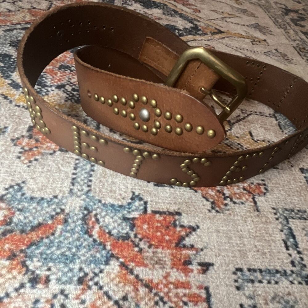 Vintage Y2K Betsey Johnson Betseyville Studded Leather Belt Spelled Out Logo LG